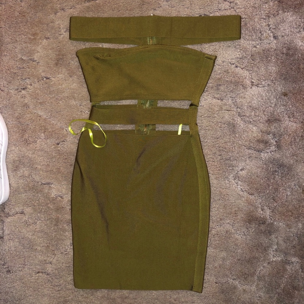Olive green Off- Shoulder Bodycon Bandage Dress